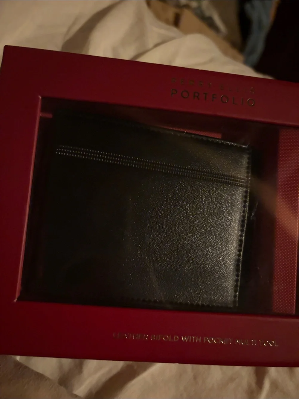 Perry Ellis Black Leather Card & Key Bifold Wallet